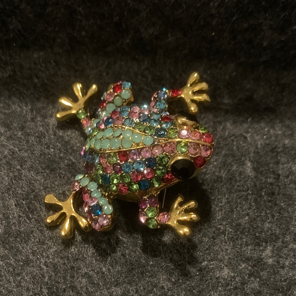 Colorful Vintage Rhinestone Frog Brooch Pendant